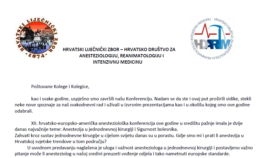 Izvješće s XII. hrvatsko-europsko-američke anesteziološke konferencije