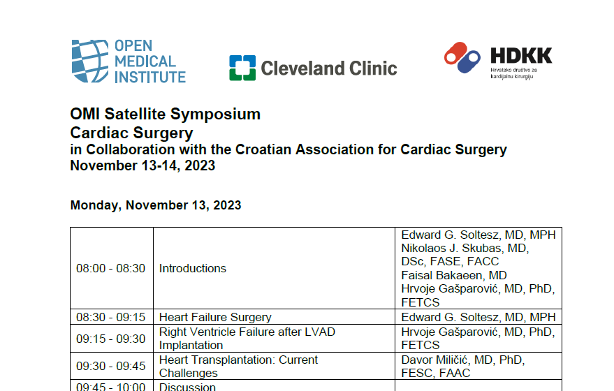 Poziv za OMI Cardiac Surgery simpozij i program simpozija