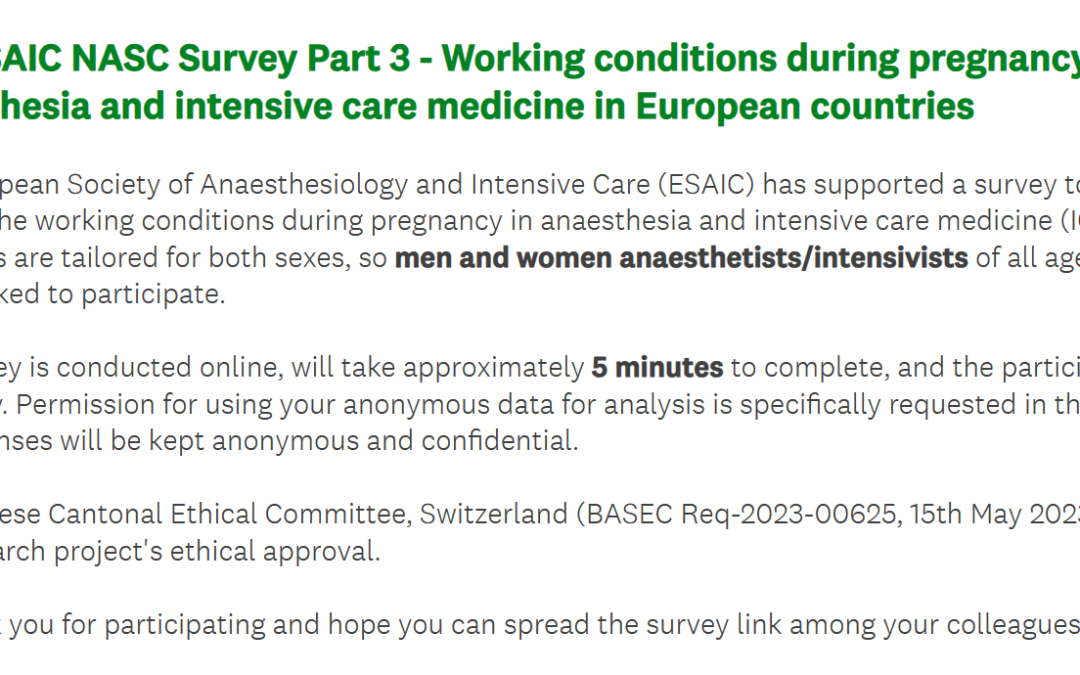 ESAIC Anketa: radni uvjeti tijekom trudnoće u anesteziologiji i intenzivnoj medicini u europskim zemljama
