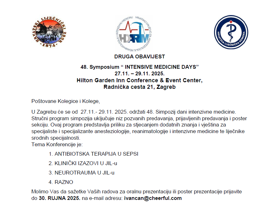 Druga Obavijest – 48. Simpozij intenzivne medicine